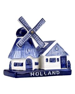 Stellingmolen met huisje Holland - Delfts Blauw in doosje , 13 cm
