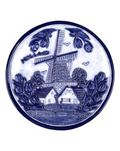 Wandbord Delfts blauwe Hollandse tulpen en molen, 10 cm (klein)