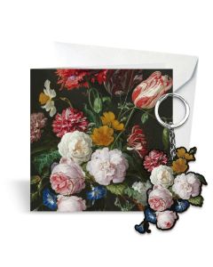 Postkaart met sleutelhanger "Stilleven met bloemen in een glazen vaas", Jan Davidsz. de Heem