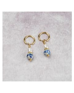 Oorbellen parel en Delfts blauw