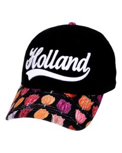 Cap  Holland Zwart met Kleurrijk Tulpenmotief