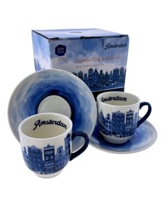 Espresso Set Amsterdam - Blauw Wit (2 stuks)