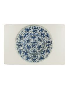 Placemat "Bord van Faience, in blauw met bloemen en vogels"