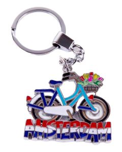 Sleutelhanger fiets met tulpenmand Amsterdam - wit