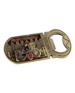 Magneet Fles Opener Fiets met glitter letters Amsterdam - Brons