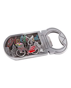 Magneet Fles Opener Fiets met glitter letters Holland - tin