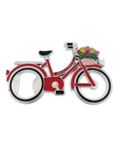 Flesopener Magneet "Rode Fiets met Tulpen"