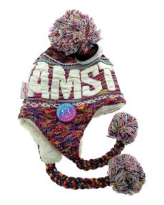 Flapmuts met Pompon "Amsterdam, Regenboog"