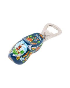 Houten klomp flesopener blauw, 8 cm 
