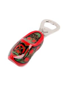 Houten klomp flesopener rood/goud, 8 cm 