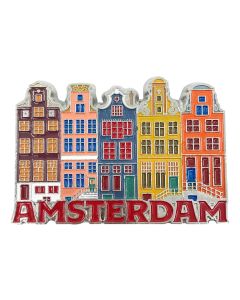 Magneet metaal 5 gekleurde huisjes Amsterdam