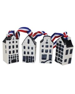 4 Mini Grachtenhuisjes Delfts blauw  set in doosje- 5cm 