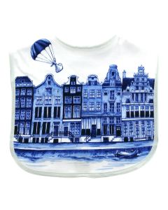 Baby slabbetje Delfts blauw grachtenpand