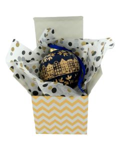 Kerstbal Cadeau XL - Grachtenhuisjes Blauw