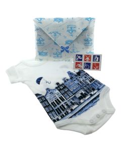 Baby Rompertje Delfts blauw grachtenpand