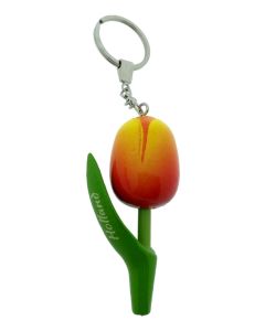 Sleutelhanger Houten Tulp oranje/Geel, 8 cm