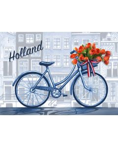 Postkaart fiets met tulpen