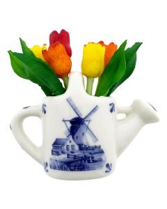 Magneet keramiek gieter met tulpen - Delfts blauw - 5 cm