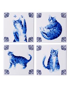 Onderzetters Lieve Kat (keramiek), 4 stuks