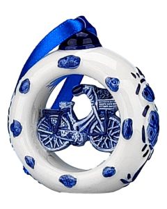 Kerstornament Ring met Fiets - Delfts blauw