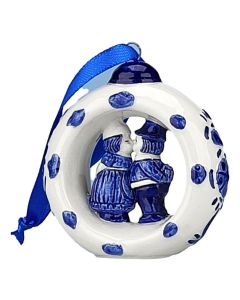 Kerstornament Ring met Kussend Paar- Delfts blauw