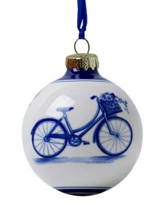 Delfts blauwe kerstbal met fiets, 7 cm 