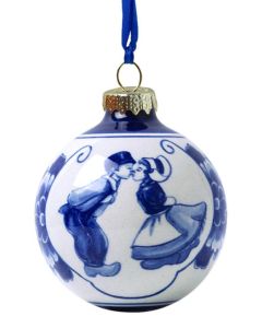 Delfts blauwe kerstbal met kussend paar, 7 cm 