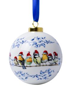 Kerstbal "Vogels met kerstmuts"