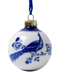 Delfts blauwe kerstbal met pauw, 7 cm 