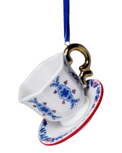 Kerstornament Theekopje met Schotel – Keramiek – 9 cm