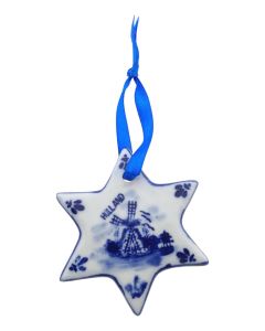 Kersthanger Delfts blauw kerstster met molen