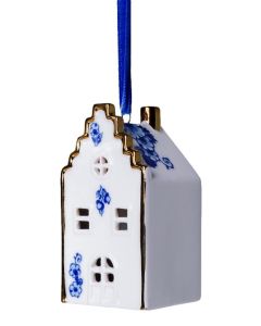 Delfts Blauw Kersthuisje – Trapgevel met Gouden Accent
