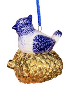 Kerstornament vogel - delftsblauw/goud