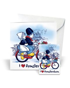 Postkaart met Magneet "Kussend Paar op fiets"