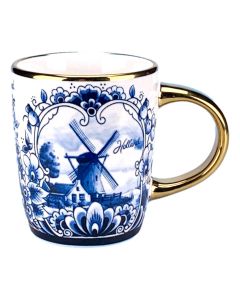 Koffiemok "Windmolen - Goud" Delfts Blauw