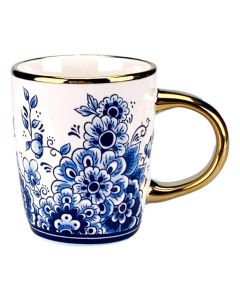 Koffiemok "Bloemen - Goud" Delfts Blauw
