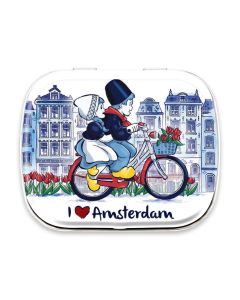 Pepermunt in blikje, kussend paar Amsterdam