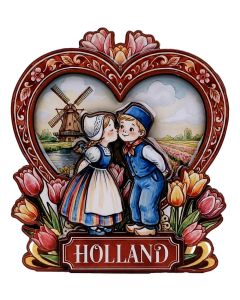 Magneet Kussend Paar in Hart met Tulpen - Gekleurd