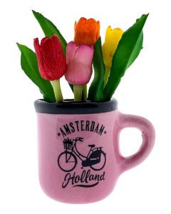 Magneet Mokje met Tulpen Amsterdam Roze