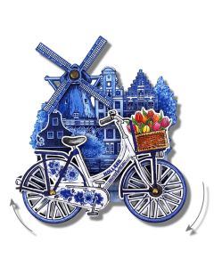 Magneet "Hollandse Molen met Delfts Blauwe Fiets" 