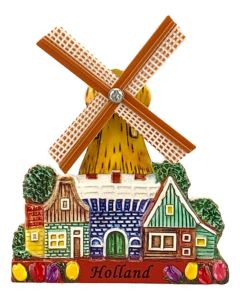 Magneet Hollandse Stellingmolen met Gevelhuizen - Multicolor