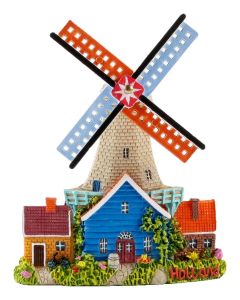 Magneet polystone stellingmolen met huisje - grijs/blauw