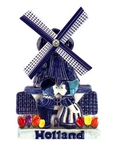 Magneet Molen met Kussend Paar en Tulpen
