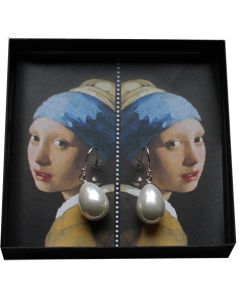 Oorbellen, twee parels aan zilveren hanger, Vermeer