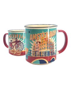 Beker vintage Amsterdam "Bicycles"  - Turquoise - Groot