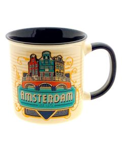 Beker Vintage Amsterdam Skyline Blauw - Groot