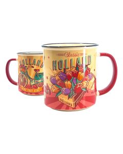 Beker vintage Holland "Bicycles and Tulips" - Groot