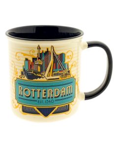 Beker Vintage Rotterdam Skyline Blauw - Groot