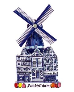 Magneet Polyprint Stadsmolen Amsterdam - Delfts blauw