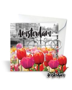 Postkaart Amsterdam Tulpen met Sleutelhanger